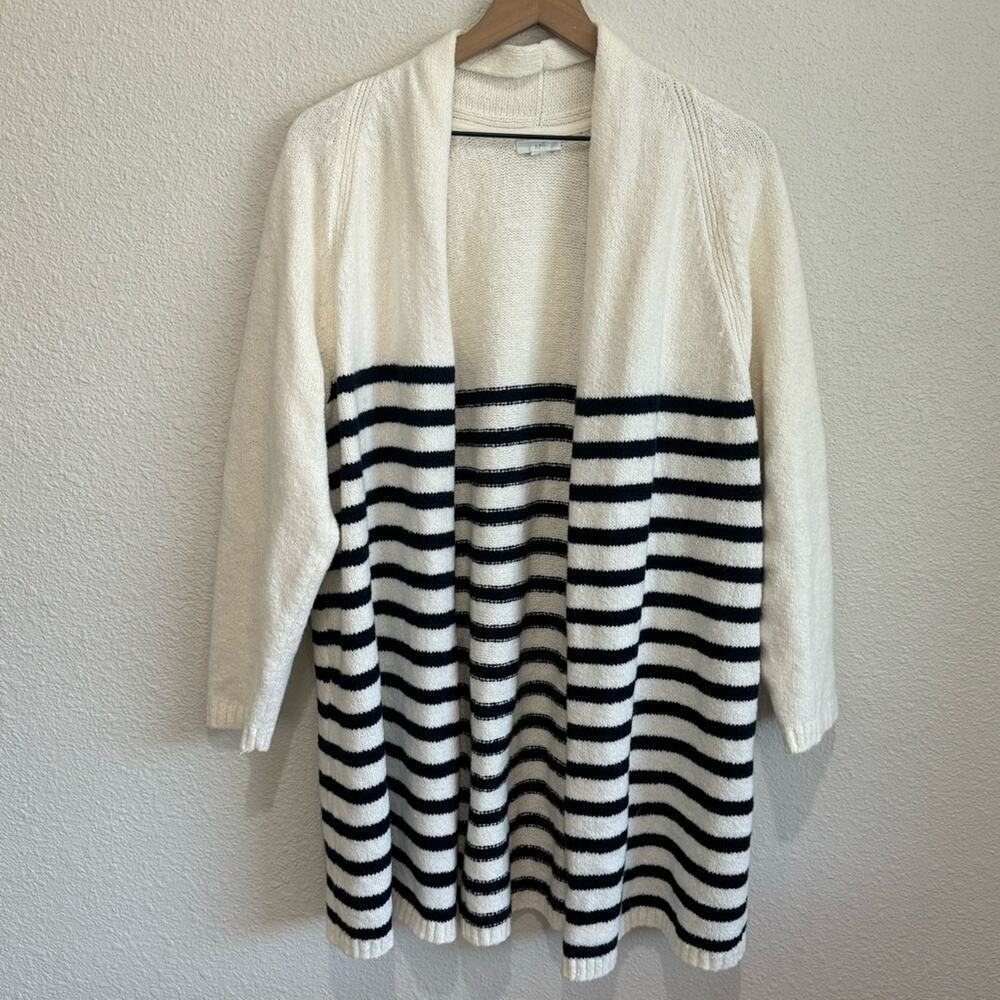 J. Jill Womens Cotton Blend Cardigan XL White Black Striped Shawl Preppy Knit